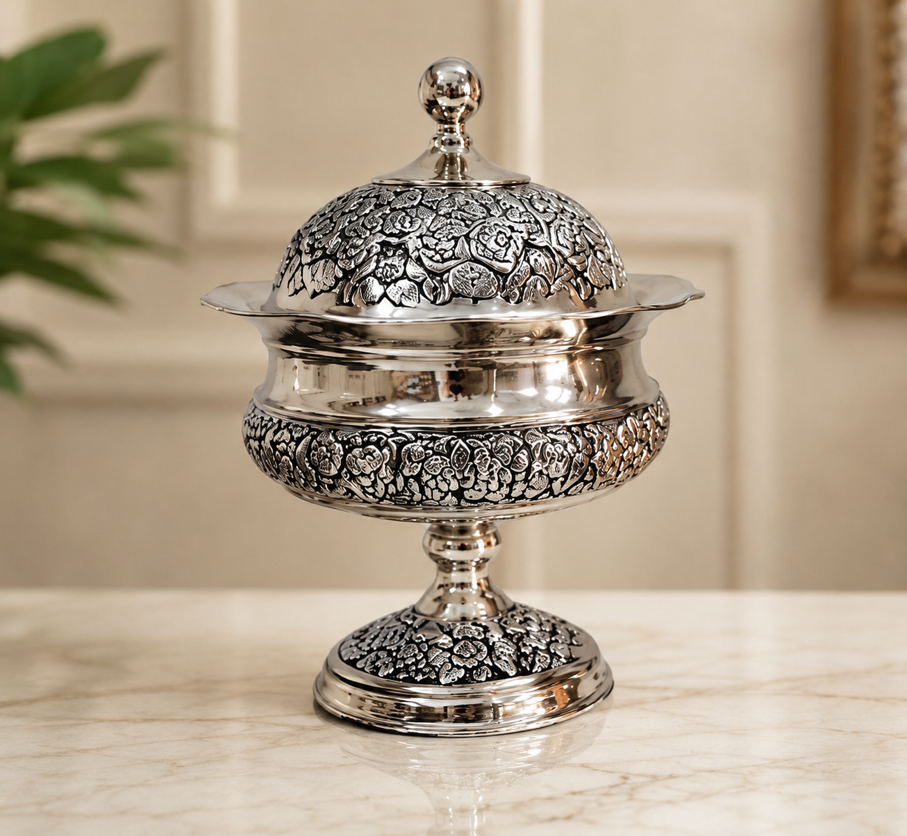آجیلخوری شکلات خوری رز دربدار کروم سایز۴