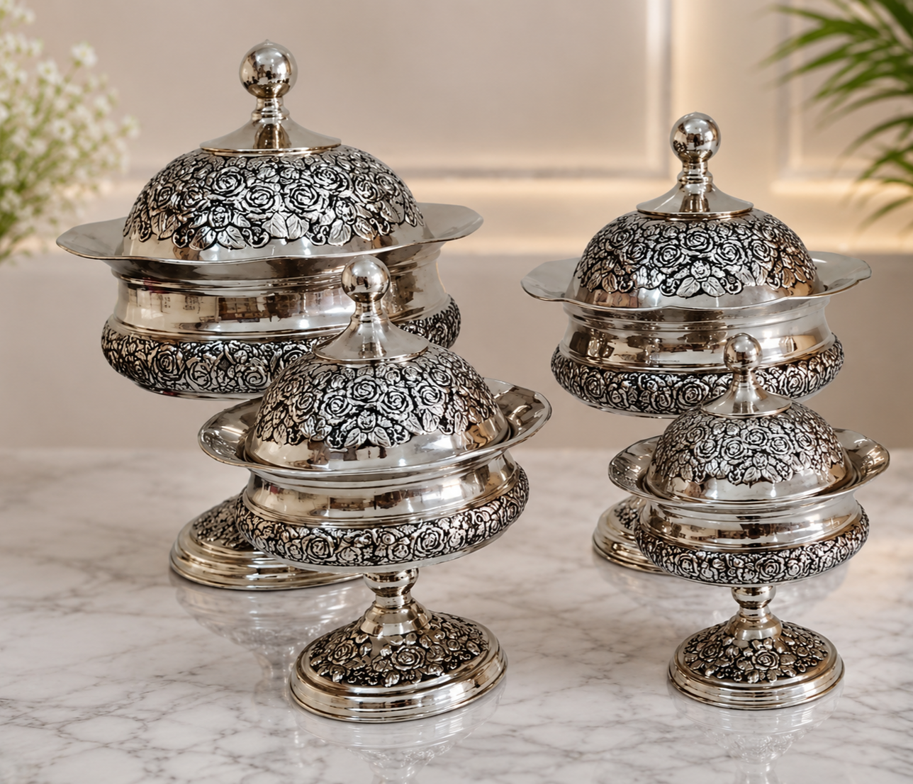 آجیلخوری شکلات خوری رز درب دار کروم سایز۲